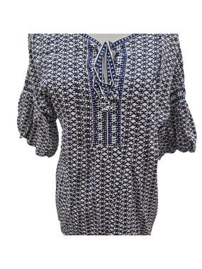 Max Studio Navy and White Patterned Blouse M